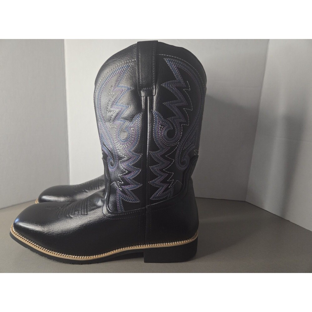 Black Men's Cowboy Western Embroidered Square Toe Boots